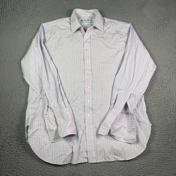 Ede and Ravenscroft Dress Shirt Mens 16.5 - 42 Purple Plaid Button French Cuff - Picture 2 of 8